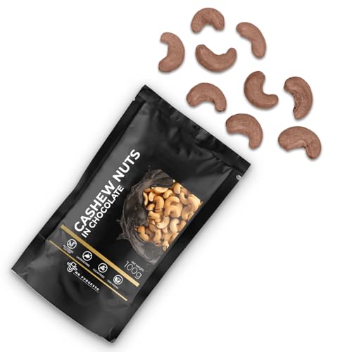 Cashew Nüsse in Dessert-Schokolade überzogen - Mr Fudgesto Sweets - Premium Genuss - Ohne Zusatz von Zucker - Gesunder Snack - Kakaoüberzogene Nüsse und Früchte - 100g
