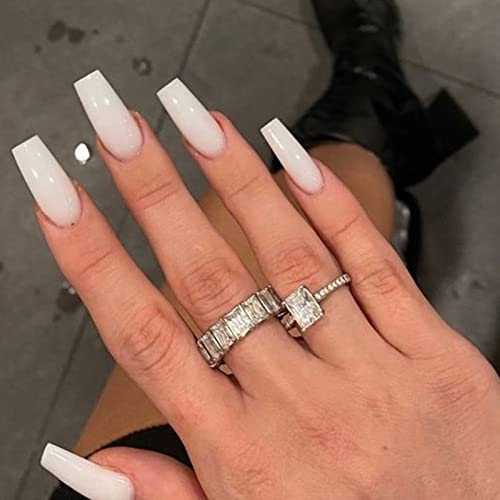 Votacos Press On Nails Short Coffin Fake Nails Milky White False Nails With Pearl Design Glossy Stick On Nails For Women 531 #TOP2