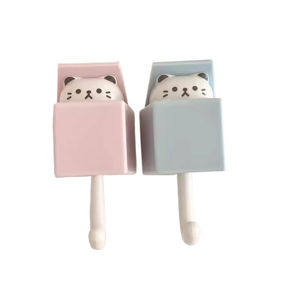 Dazhua Blue Cat And Pink Cat Cute Cat Telescopic Wall Hooks - 2/5 Pcs Strong Self-Adhesive Hangers For Home Decoration(Blue Cat And Pink Cat)