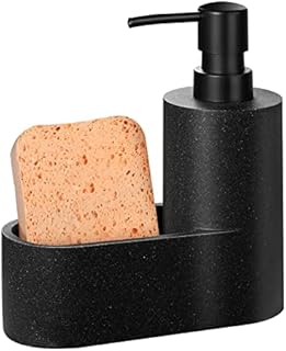 MoKo Liquid Soap dispenser with Sponge Holder, Dish Soap Dispenser Pump Bottle with Brush Holder for Kitchen Bathroom Counter-top Sink Scouring Pad Storage and Organization, Gravel Black