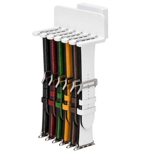 Image of Mizi Watch Band Holder Organiser Wall Mount, Watch Strap Storage Rack for Apple Watch, Samsung Galaxy Watch & Traditional Bands, Holds up to 6 Straps, Grooved Anti-Slip Design, Easy Install Display Stand, White