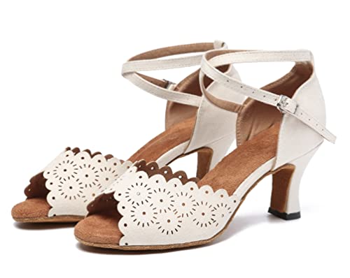 Minishion Women's Latin Salsa Floral Suede Dance Shoes Formal Party Sandals2