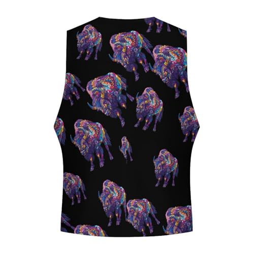 Art Print Bison Novelty Men's Suit Vest Funny Formal Dress Vests Business Waistcoat4