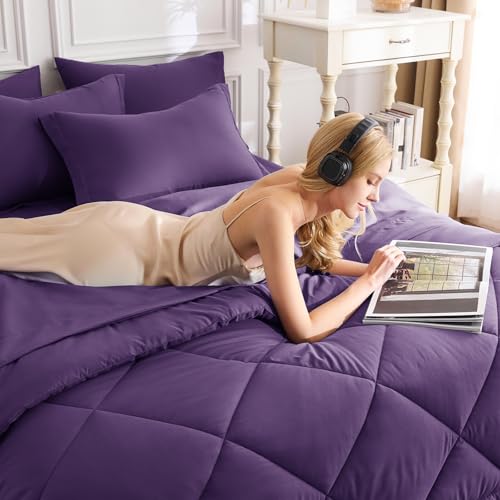 Image of CozyLux Full Size Comforter Sets Purple - 7 Pieces Bed in a Bag Full, Luxury Soft Bed Set for All Seasons, Bedding Set with Down Alternative Comforter, Sheets, Pillowcases & Shams
