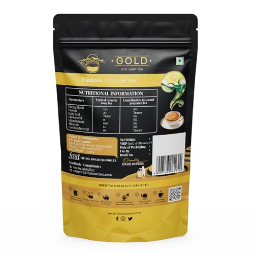 Image of TEA SENSE Gold CTC Tea | 500 g | Strong Assam Chai with Darjeeling Whole Leaves | Rich Flavour & Kadak Milk Latte | Chaipatti, Tea Powder (250gm x 2)