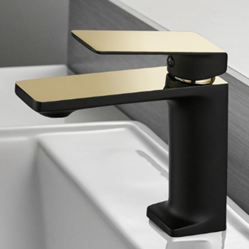 Mitigeur monotrou noir et or pour robinet de bassin de salle de bain chic