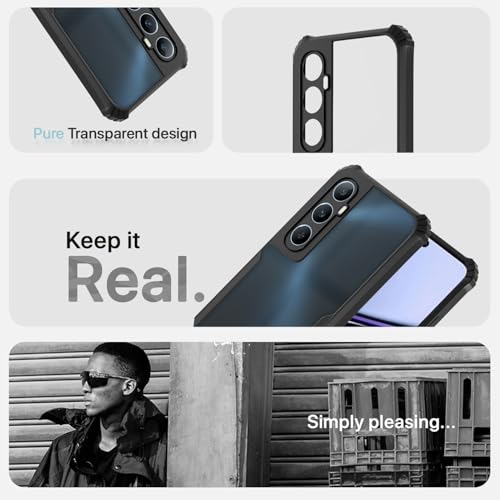 Image of Pikkme Back Cover for Realme C65 | Ultra Hyrbid | Full Camera Protection | Raised Edge | Crystal Clear Transparent Bumper Case (Black)