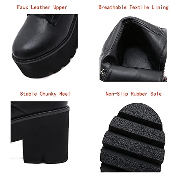 Dames niet -slip zijkant zip gevecht laarzen blok hiel enkel laarzen rond teen veter -up platform laarsjes,zwart,39 EU