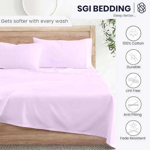 Image of SGI bedding California King Bed Sheets Set - Premium 600 TC Egyptian Cotton, Crisp & Cooling Sateen Weave, Extra Soft Hotel Collection, Fits Mattresses Up to 16 Inch Deep, Long Lasting - Lilac