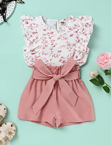 Image of Oklady Toddler Girl Clothes Ruffle Floral Embroidery Shirt and Shorts Set