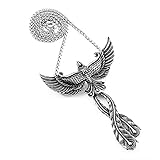 Fantasy Forge Jewelry Viking Valkyrie Necklace Womens Silver 316L Surgical Stainless Steel Firebird Phoenix Pendant & Chain