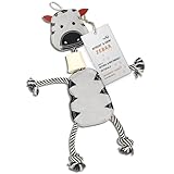 PetYupp Leather Dog Toy w/Buffalo Bone & Coconut Fiber for Small Dogs & Puppies - All Natural, Stitched & Real Leather Chew Toy for Dogs - Durable & Safe Puppy Toy (Grey - Zebra)