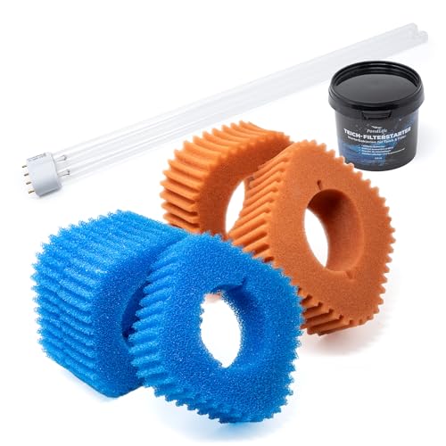 Pondlife Wartungspaket Filterschwamm Ersatz-Set für Oase FiltoClear 12000 / 3X blau + 2X rot + 1x 18 Watt-Leuchte + 1x Oase Biokick