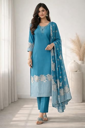 Image of FABNEX Kurta Set for Women | Stylish Cotton Printed Kurti Pant Set | Indo-Western Casual & Festive Kurta Set for Women (K-220-21)