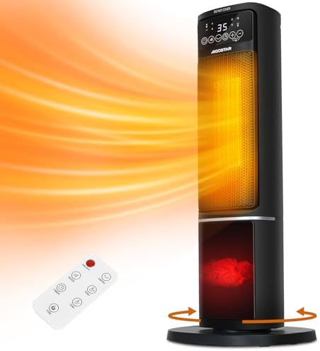 Aigostar Electric Fireplace Heater with Flame Effect - 2000W PTC Ceramic Space Heater with Oscillation, 24H Timer, ECO Mode, Remote Control, Adjustable Thermostat & Safety Protection - Ayden