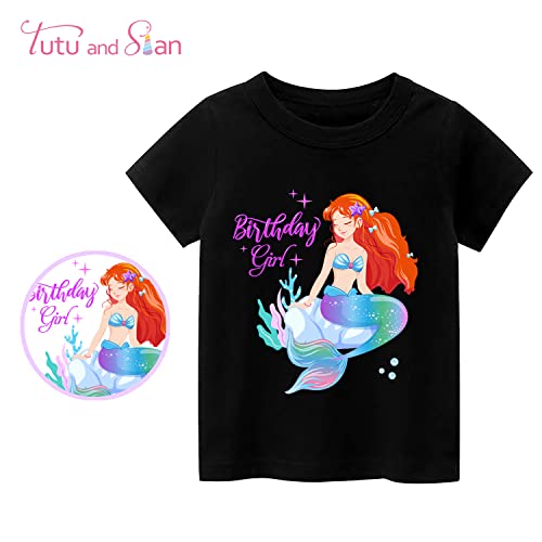 Mermaid Birthday Outfit Set – Shirt, Rainbow Tutu Dress, Satin Sash, Headband – Birthday Gifts For Girls Costume (Black 1, 6 Years) #TOP1