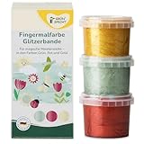 GRÜNSPECHT Fingermalfarbe Glitzer, Fingerfarben Set für Kinder, 3 x 90 g, schadstofffrei, vegan, wasserlöslich, cremige Farben zum Basteln, rot, grün, gold (698-V1)