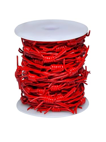 Cords Essentials 33 Feet Artificial Barbed Wire Ribbon of Leather, Red