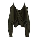 ZAFUL Women's V-Neck Criss Cross Twisted Back Pullover Knitted Sweater Jumper (X-Army Green, L)