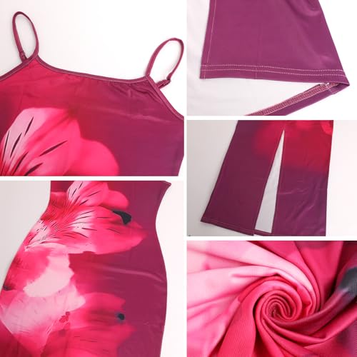 Image of Womens Summer Casual Floral Dresses Spaghetti Strap Bodycon Maxi Beach Dress Elegant Evening Party Long Dresses