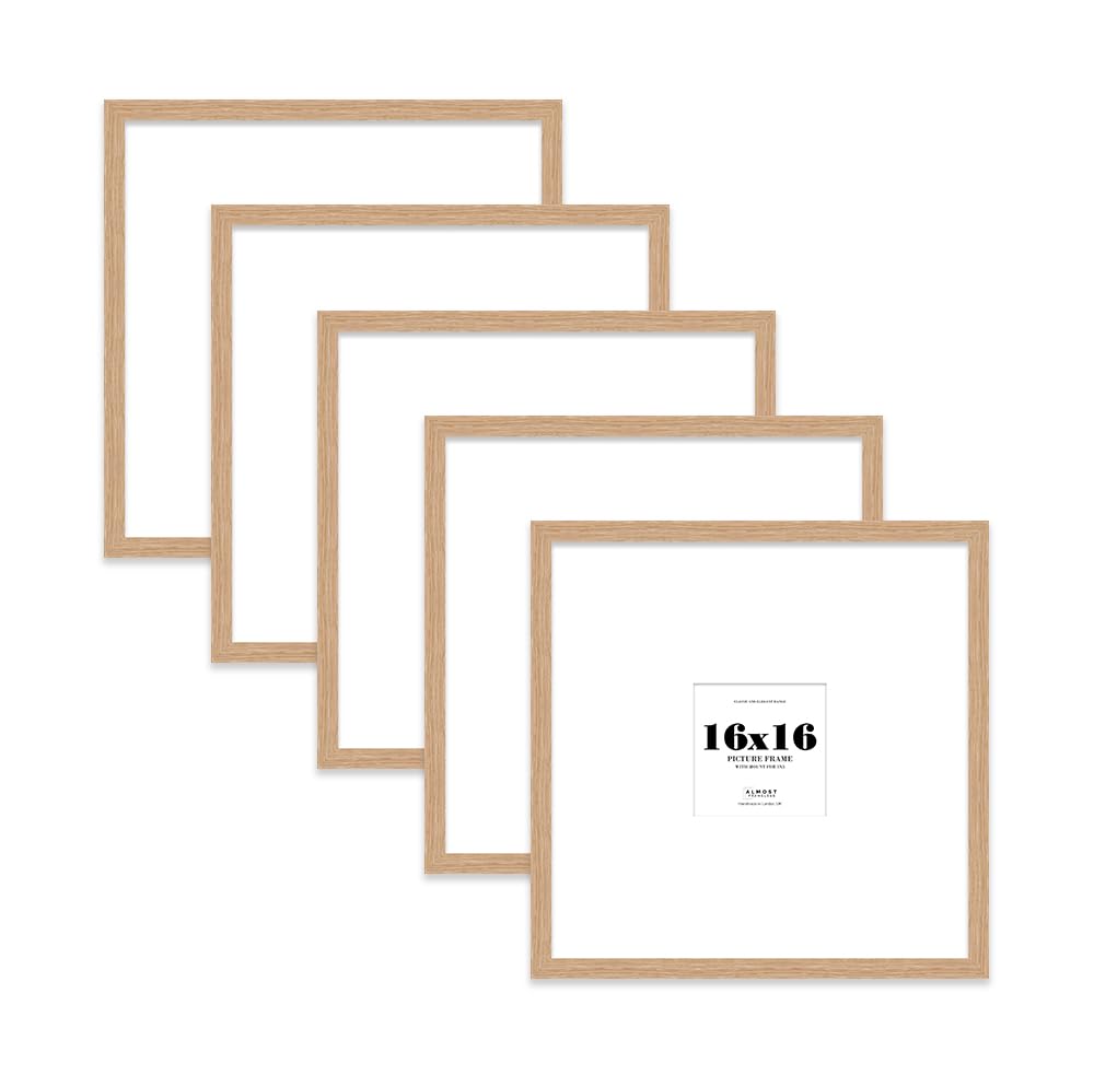 16x16 Oak Picture Frame with Large Mount for 5x5 Photos, Prints - Modern Square Wall Frame, Set of 5 — image 1