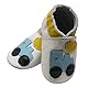 Bemesu Baby Krabbelschuhe Lauflernschuhe Lederpuschen Kinder Hausschuhe aus weichem Leder für Mädchen und Jungen Weiss Auto (L, 12-18 M, EU 21-22)