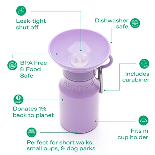 Springer Dog Water Bottle | Portable Travel Water Bottle Dispenser for Dogs | Dog Gift Seen on Oprah's Favorite Things, Shark Tank | Leak-Proof Bottles Fill Bowl with Water | BPA-Free 15oz Lilac