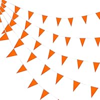 Consummate 100 Feet Orange Pennant Banners Flags String Hanging Triangle Bunting Flags for Grand Opening,Kids Birthday,Party Decorations,60 PCS