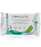 RAWGANIC Pure Cleansing Refreshing Facial Wipes with Aloe Vera and Green Tea | Gentle Soothing Biodegradable Makeup Removal Organic Cotton Wipes | 1 Pack (25 wipes in total)