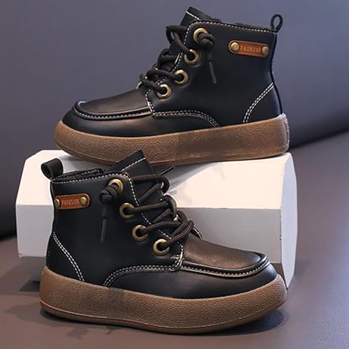 Toddler Kids Leather Lace Up Thick Flat Bottom Ankle Boots Sneakers Waterproof Non-Slip Soft Sole Platform Shoes3