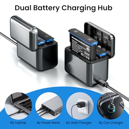 Insta 360x5 ErsatzAkku, 2PCS 2800mAh Akku+ 2 Steckplatz USB Ladegerät Case Zubehör kompatibel mit Insta 360 X5 Kamera