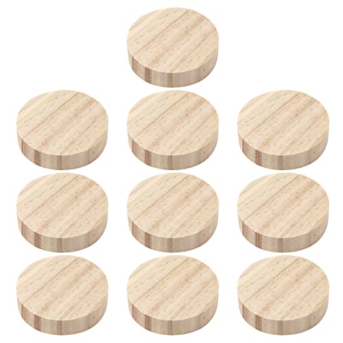 HEVSTIL 10-Pack Wooden Base,Round Wooden Plaque Wooden Display Risers Hot Toys Cute Figure Base for Display Ideal Art and Crafts Ornaments,Small
