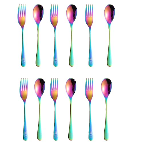 12 Pieces Stainless Steel Toddler Utensils Set Kids Spoons - Food Grade Kids Set Safe Kids Silverware Children Small Spoons Metal Toddler Utensils Mirror Polished Sturdy and Durable Dishwasher Safe