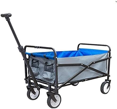 Outdoor Folding Utility Wagon 4 Wheel Outdoor Pull Cart, Folding Beach Wagon with Handle, Steel Bracket, Strong and Durable, Load-Bearing 60kg/132lbs