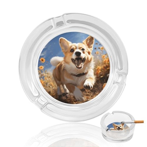 Cendrier en verre Corgi anti-vent pour table de bureau