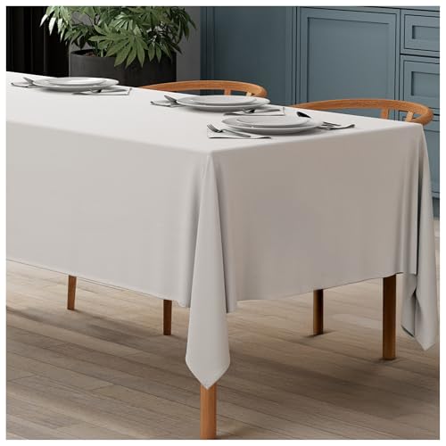 WEALUXE White Table Cloth for 8 Foot Rectangle Tables, 60x126 inches, Water, Stain and Wrinkle Resistant, 200 GSM Washable Poly Fabric Tablecloth Rectangular, Elegant and Durable