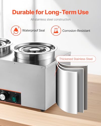 Image of VEVOR Electric Soup Warmer, Three 6.34QT Stainless Steel Round Pot with 86~185F Adjustable Temp, 1500W Commercial Bain Marie with Anti-Dry Burn and Reset Button, Soup Station for Restaurant, Buffet