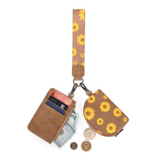 Image of Wrangler KeyChain Wristlet Wallets for Women Sunflower Floral Dual Pouch Wristlet Western Credit Card Holder Wallet with Zipper Pocket