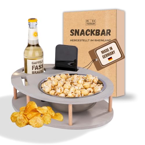 INEXTERIOR SnackBar - handgefertigt in Deutschland - große Snackschale, Organizer und Flaschenhalter - Couchbutler couchorganizer Sofaorganizer Sofaablage Tablett Couchbutler (grau)