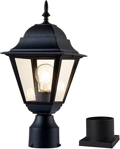 Miniatura 1 de Luz de poste para exteriores, lámpara de poste de lámpara, linterna de poste con base de montaje de muelle, negro mate