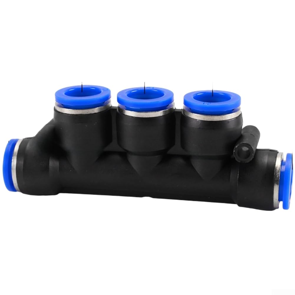 Conector 5 Vías Push Fit para Compresor de Aire, Acoplador para rápido Giratorio 360°, Plástico Ingeniería, Tubo 4mm-12mm, Kit 10 para uds(PK-4)