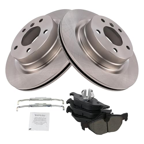 Image of TRQ Rear Brake Pad and Rotor Set Semi Metallic Rotors Compatible with 2007-2013 BMW 328i
