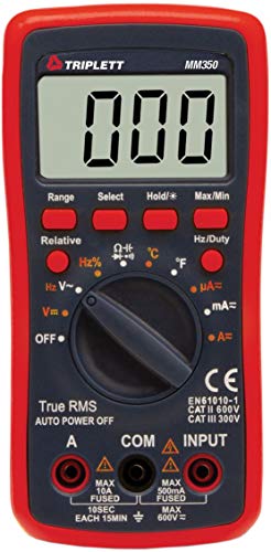 Triplett MM350 True RMS 4000 Count Manual Ranging Digital Multimeter - AC/DC Voltage, AC/DC Current, Resistance, Temperature, Diode, Continuity