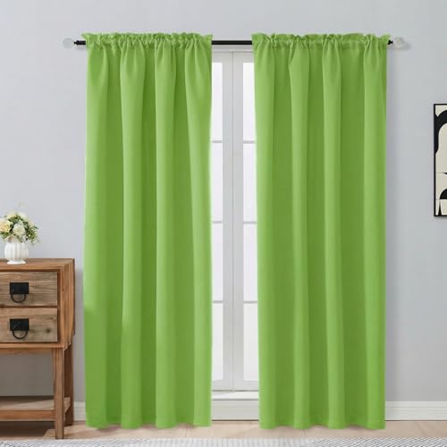 Image of Lime Blackout Curtains for Bedroom 72 Inch Length 2 Panels Set, Thermal Insulated Curtains for Living Room Nursery, Energy Saving Window Drapes for Patio French Door Front Door, 2x40Wx72L
