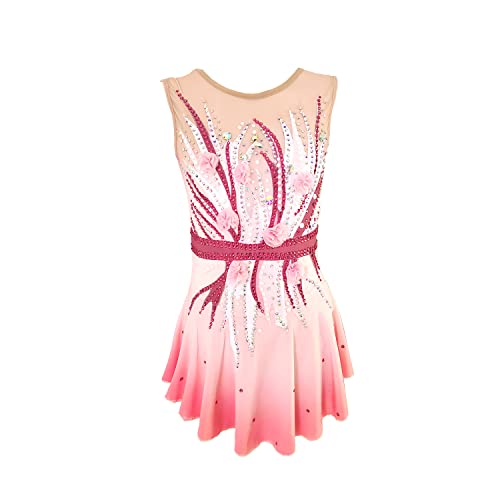 Joycan Ice Figure Skating Dress Girls Women Pink Gradual Gradual Diamond Sticking Flower Competition Dress #TOP4
