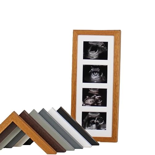 Baby Scan Photo Frame, Multi-Aperture Frame for Four Ultrasound Photos. Baby Shower | Pregnancy Announcement | Nursery Display (Oak)