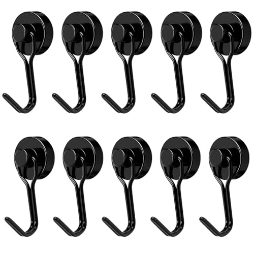 【6個/10個セット】マグネットフック 強力 磁石フック ステンレス製 防錆仕様 超強力磁石 垂直耐荷重15kg 冷蔵庫・玄関・浴室・キッチン・オフィスで大活躍 回転可能 磁石付きフック 壁掛け収納 小物掛け 便利グッズ 43×20×12mm (10個セッ