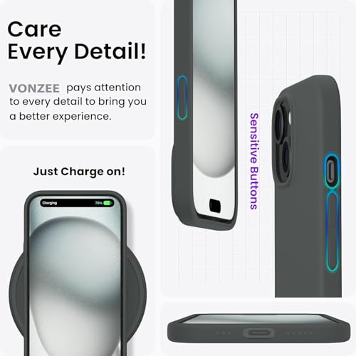 Image of DIZORO Compatible for iPhone 15 Plus Camera Protection Case 6.7, Slim Liquid Silicone 3 Layers Full Covered Soft Gel Rubber Phone Case Protective Cover 6.7 Inch (Dark Grey)