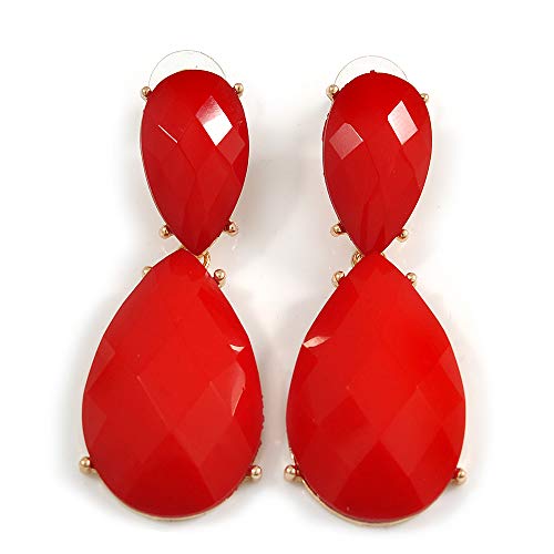 Boucles d'oreilles goutte acrylique rouge et finitions dorées d'exception