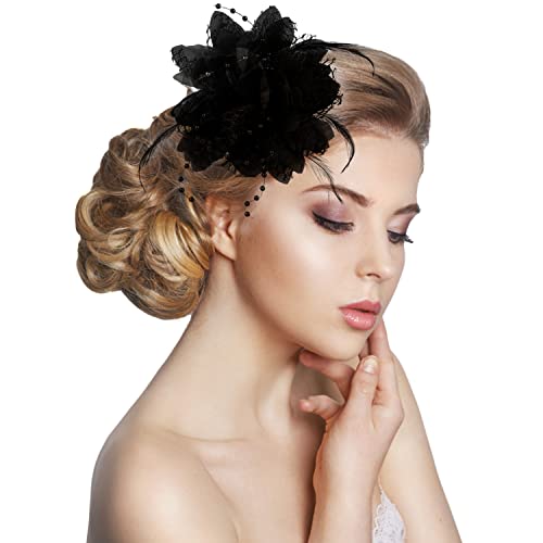 2Pcs Feather Flower Hair Clip, Ladies Feathers Hair Clip, Fascinator Headwear for Women Girls, Bridal Hairpin Headdress - Thumbnail 4